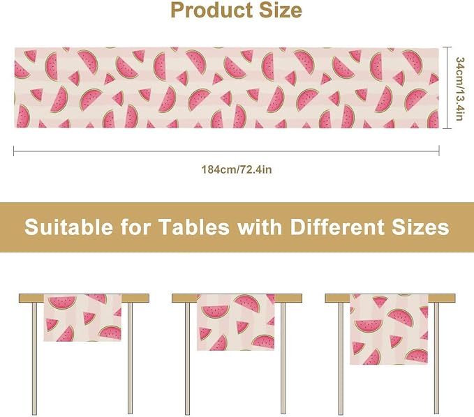 Fruits Table Runner, Tasty Summer Fruit Watermelon Stripes Fun Art Print Table - Image 7