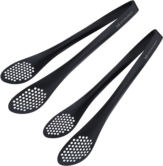 Tongs - 11 Inch Mirror-Polished 304 Stainless Steel, Black