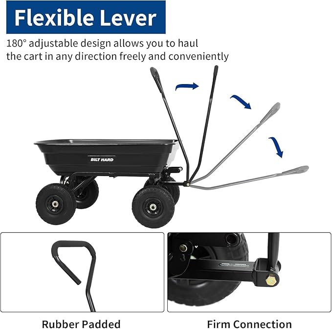 BILT HARD 4 Cu.Ft. 10" No-Flat Tires Poly Yard Dump Cart - Image 4