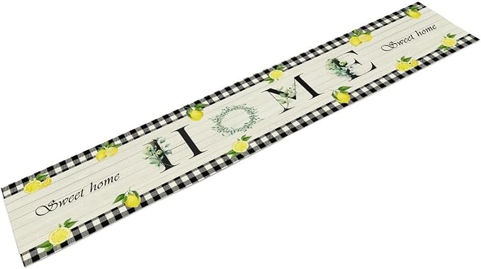 Lemon Fruit Home Table Runner, Vintage Farmhouse Rustic Black White Buffalo - Image 3