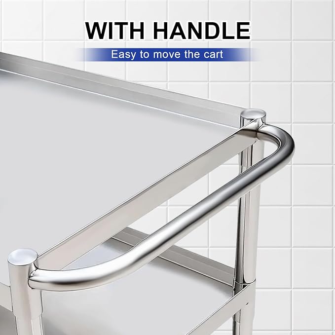 3 Tier Stainless Steel Utility Cart | Heavy Duty Metal Rolling Cart - Image 5