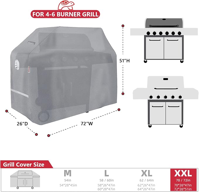 Turtle Life BBQ Grill Cover, 72 Inch Heavy Duty Waterproof 4-6 Burner Barbecue - Image 2