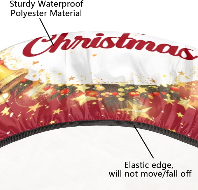 Merry Christmas Bell Bow Round Table Cloth Cover, Elastic Edge Waterproof - Image 5