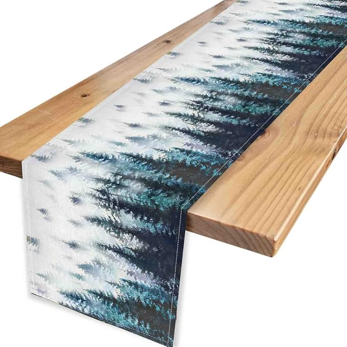 Green Forest Table Runner, Rustic Farmhouse Green Pine Tree Woodland Seasonal - Image 4
