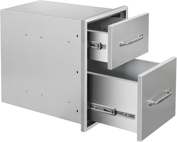 Outdoor Kitchen Drawers 14" W x 21" H x 21" D Stainless Steel Double Drawers by Unknown
