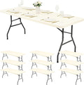 10 Pack Stretch Fabric Table Top Cap Cover, Ivory Table Covers fits 6Ft Tables by Pesonlook
