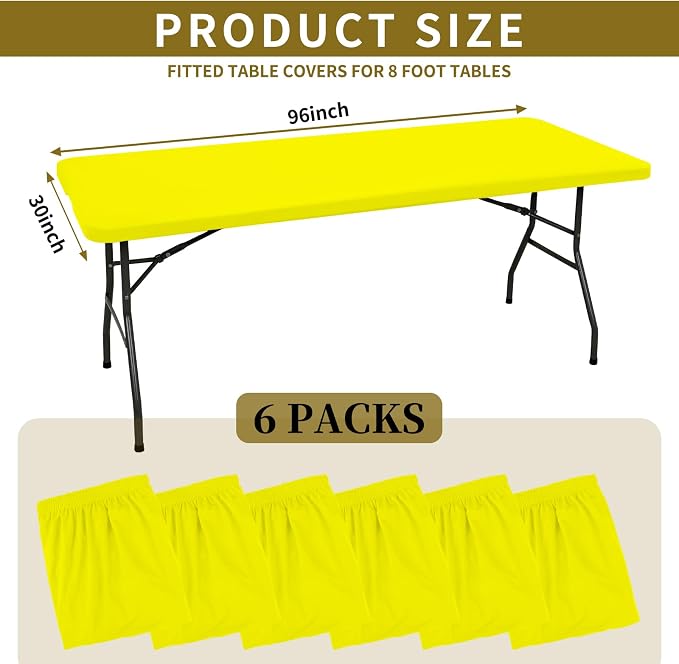 6 Pack Fitted Tablecloth for 8 Foot Rectangle Tables, Washable Stretch Folding - Image 2