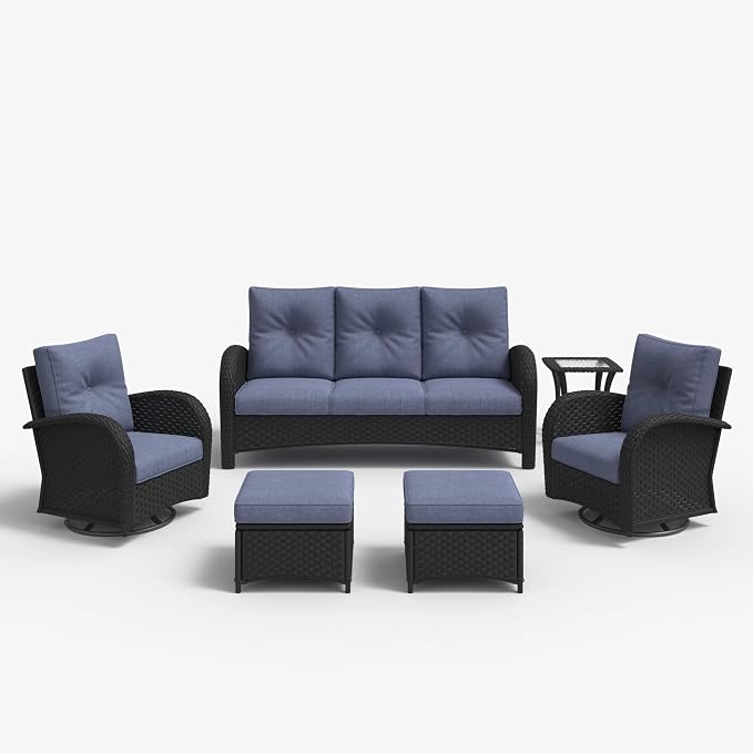 LayinSun 6 Pieces Outdoor Patio Furniture Set, Rattan Wicker Sectional Swivel - Image 2