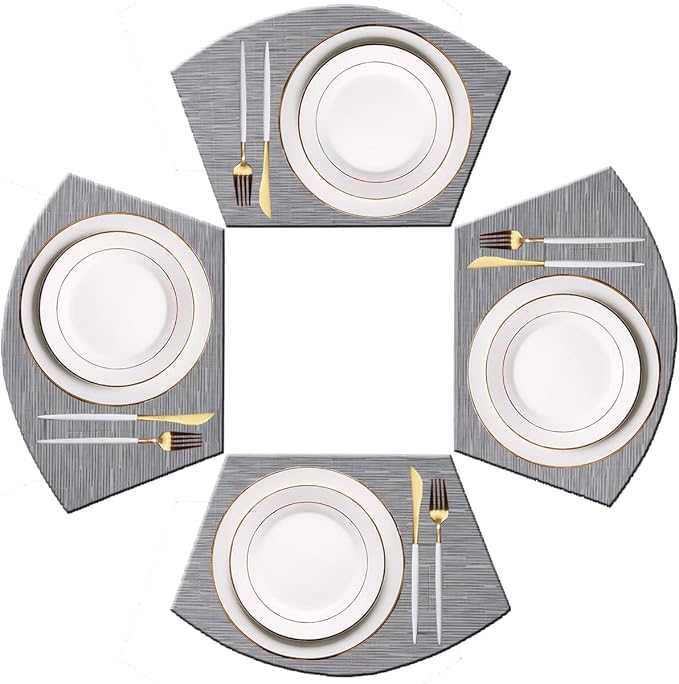 PIGCHCY Wedge Shaped Placemats for Dining Table Cross-Weave Washable Vinyl by PIGCHCY