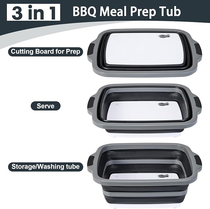 2 Pcs 16L Black Collapsible BBQ Prep Tub - Image 6