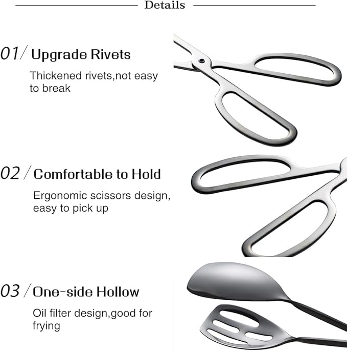 Tongs 2-Pack Black Stainless Steel Buffet Serving Tongs