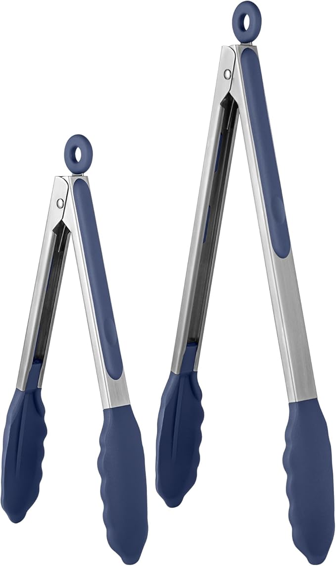 Silicone-Tipped Kitchen Tongs with Lock, Midnight Blue