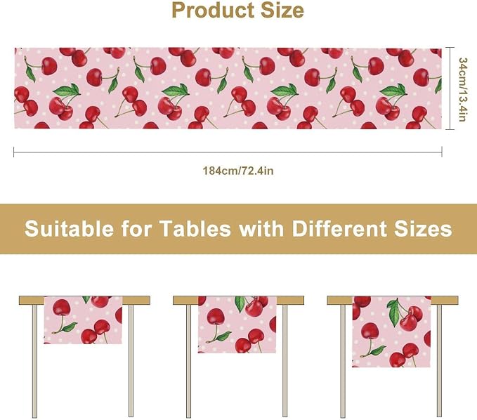 Red Cherry Table Runner, Tropical Fruit Polka Dot Print Table Runner - Image 7