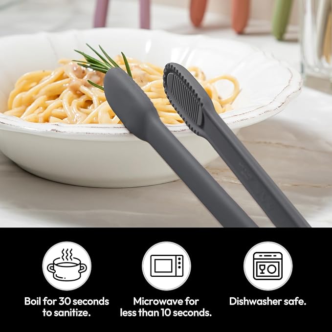 Tongs with Silicone Tips, Dark Gray, 9.25 Inch Kitchen Use