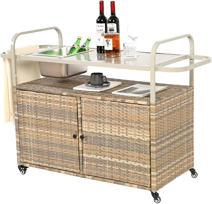 Outdoor Table, Wicker Cart - Image 7