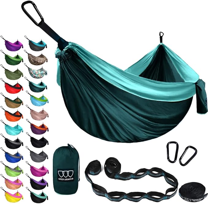 Double Camping Hammock, Nylon, 500 lb Capacity, Turquoise and Seafoam
