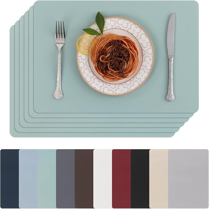 SHACOS Placemats Set of 6 Faux Leather Waterproof Leakproof Wipeable PU by SHACOS