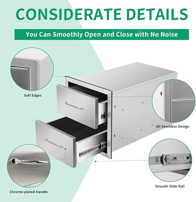 Outdoor Kitchen Drawers 14" W x 15" H x 23" D Stainless Steel Double Drawers - Image 4