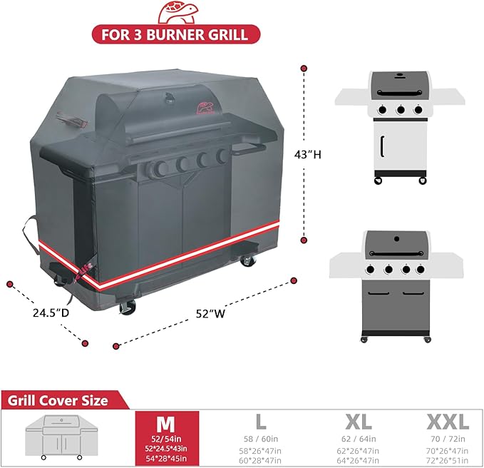 Turtle Life BBQ Grill Cover, 52 Inch Heavy Duty Waterproof 3 Burner Barbecue - Image 2