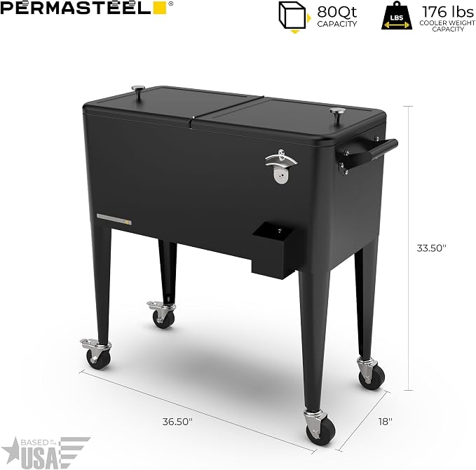 Permasteel 80 Quart Party Cooler, Rolling Ice Chest - Image 9