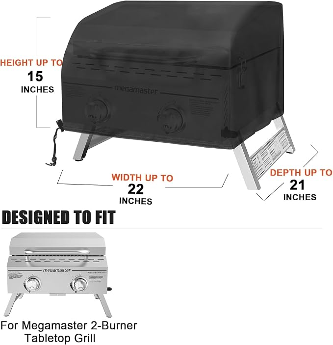Table Top Grill Cover for Megamaster 2 Burner, Heavy Duty 600D Outdoor - Image 3