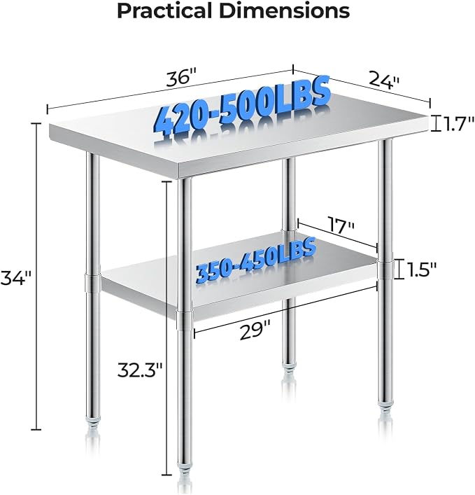 NUUK Heavy Duty Commercial Worktable 24" x 36" Restaurant Kitchen Food Prep - Image 3
