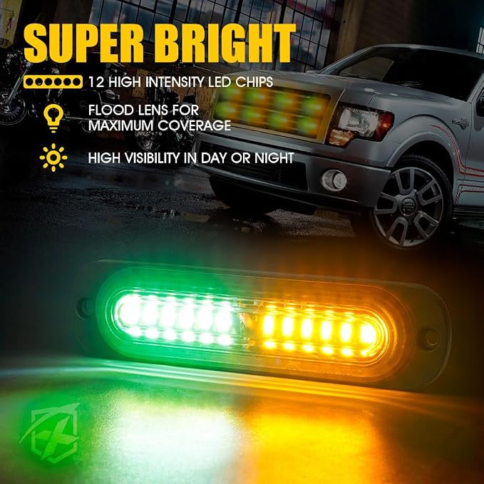 Xprite Amber Green LED Surface Mount Strobe Lights Kit, w/Control Panel - Image 2
