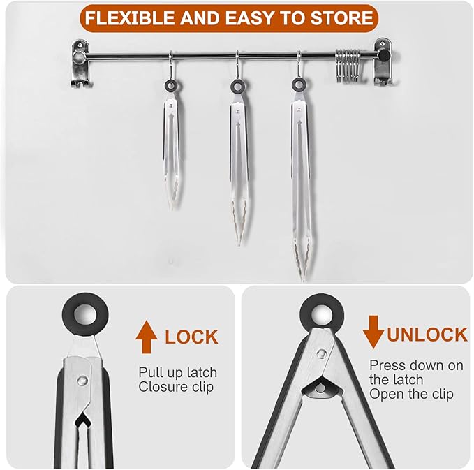 Tongs 9-Piece Stainless Steel Set with 7, 9 and 12 Inch Sizes