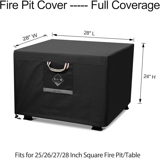 QH.HOME Fire Pit Cover Square, 28 inch Firepit Covers, Heavy Duty Fabric 100% - Image 2