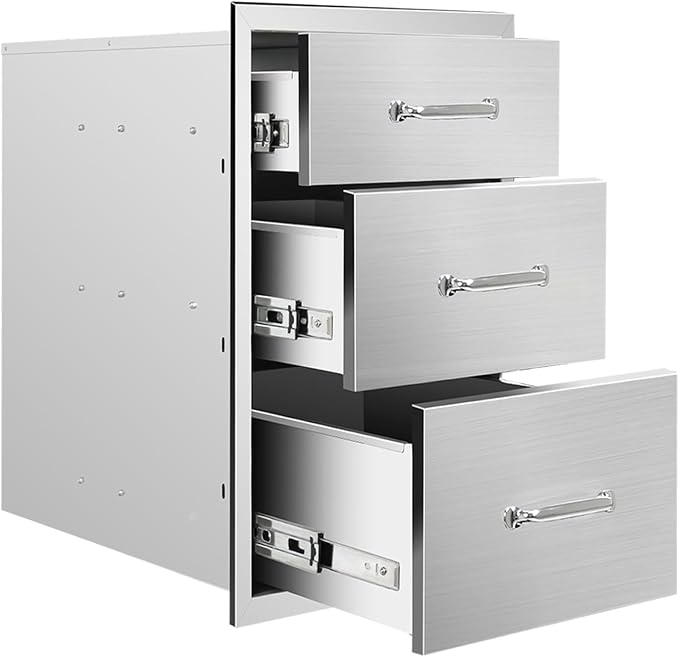Outdoor Kitchen Drawers 14"Wx21"Hx23"D Flush Mount Access 3-Drawer BBQ by Unknown