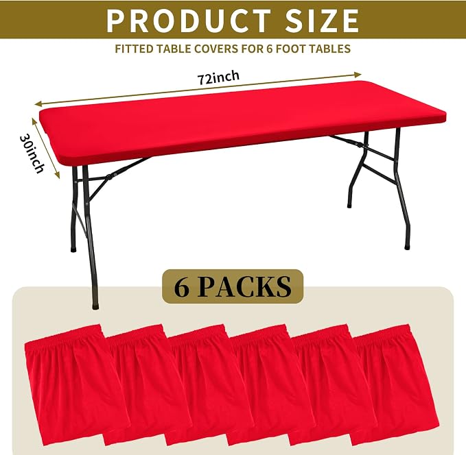 6 Pack Stretch Fabric Table Top Cap Cover, fits 6' Tables, Spandex Table Covers - Image 2