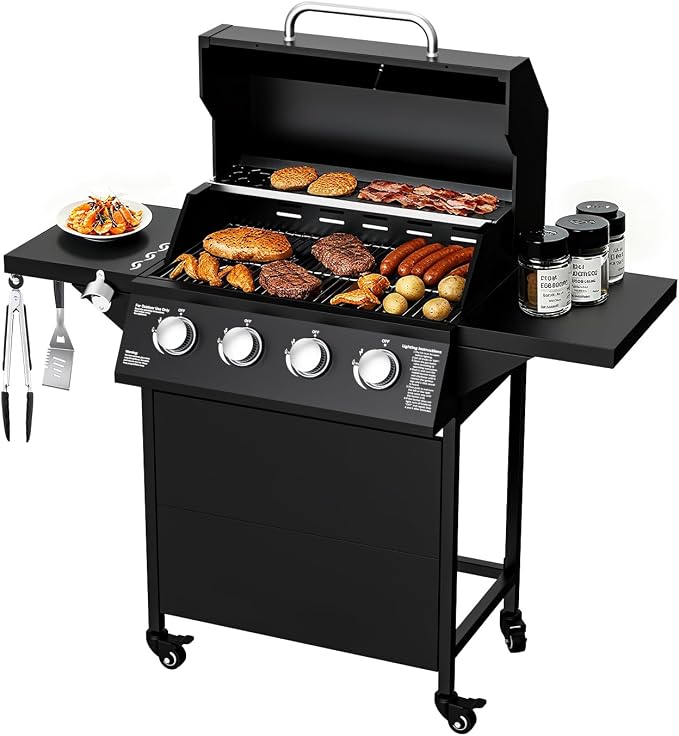 4-Burner Propane Gas BBQ Grill, 000 BTU Output Stainless Steel Barbecue Grill by LOUAORIS