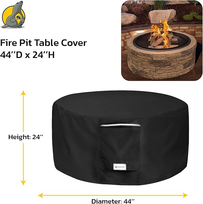Seal Skin Covers Outdoor Fire Pit Cover – Round 44” Dia X 24”H, Heavy Duty - Image 2