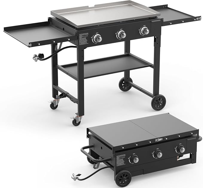 3 Burner Foldable Gas Griddle, 32 Inch Stainless Steel Portable Detachable by ADREAK