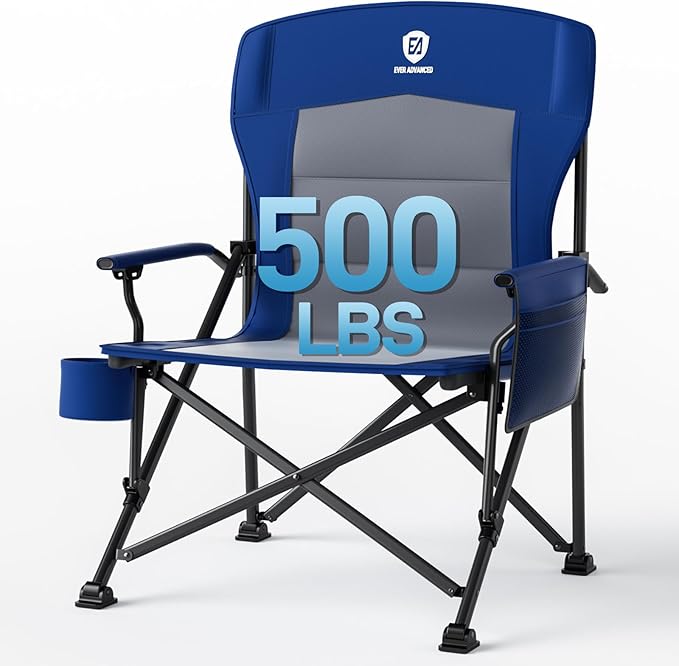 Camping Chair with Steel Frame, Cup Holder and Mesh Pocket, Blue