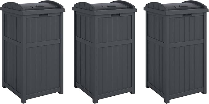 Suncast 3 Pack Trash Hideaway Refuse Container, Stylish Resin Outdoor Garbage by Suncast