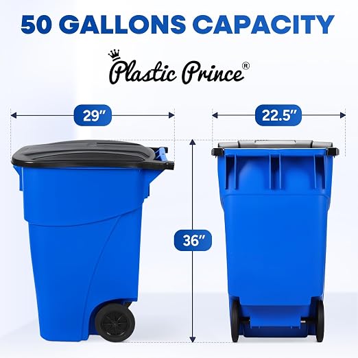 50 Gallon Trash Can with Lid Rollout Recycling Bin Large Outdoor, Commercial - Image 6