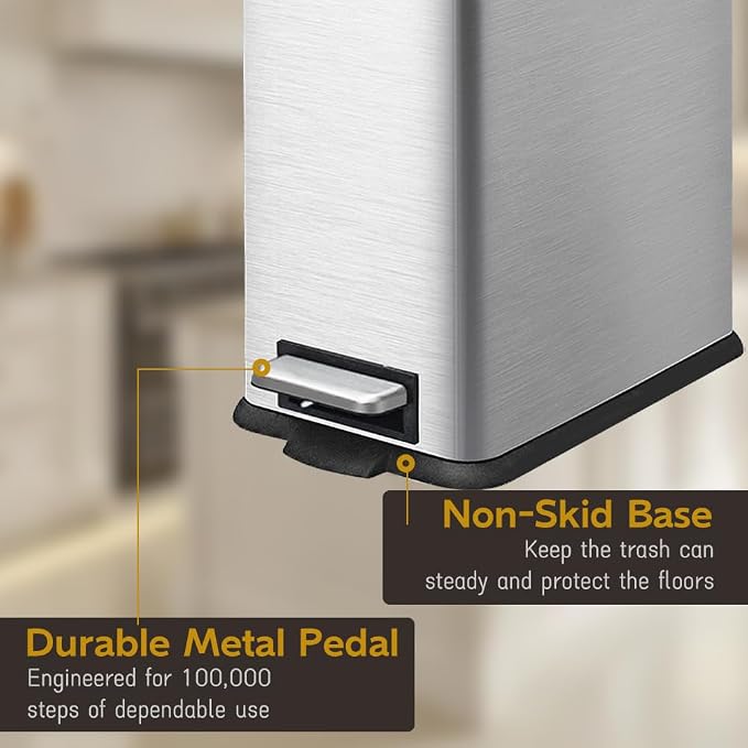 Bathroom Trash Can, 10 Liter / 2.6 Gallon Stainless Steel Garbage Can - Image 5