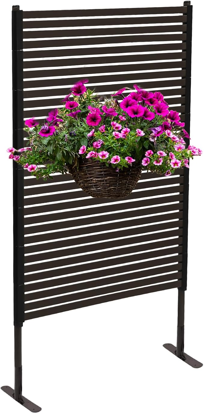 Outdoor Privacy Screens Freestanding, 35.5" W x 59" H Metal Slatted Decorative by WANLECY