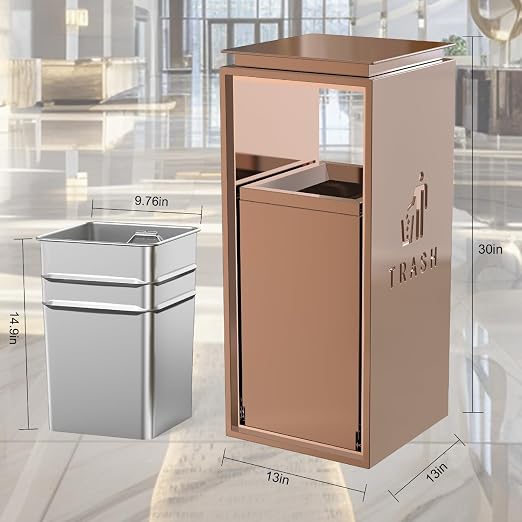 Commercial Trash Can - 42L Heavy Duty Stainless Steel Garbage Bin - Image 2