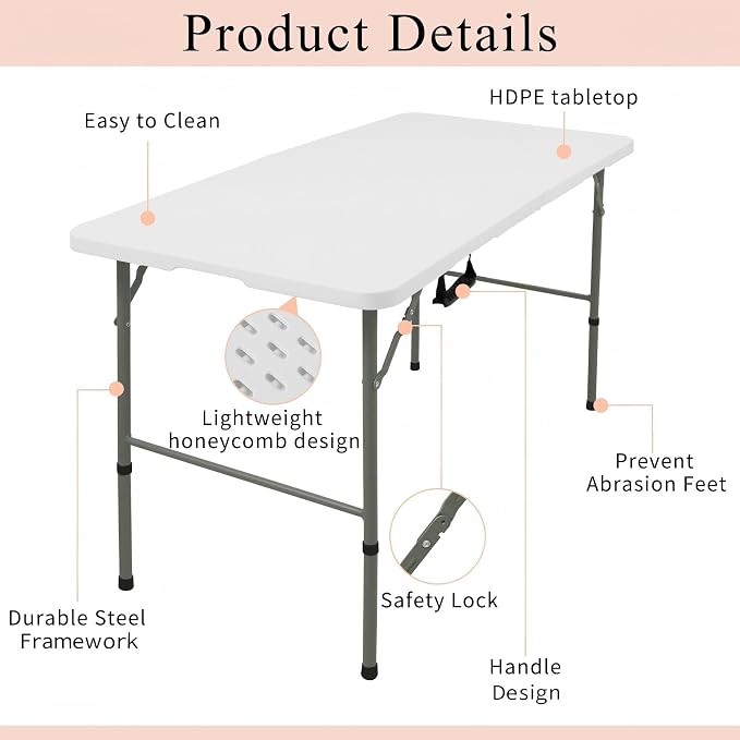 Folding Tables with Carrying Handle Lightweight Rectangular Portable Plastic - Image 3
