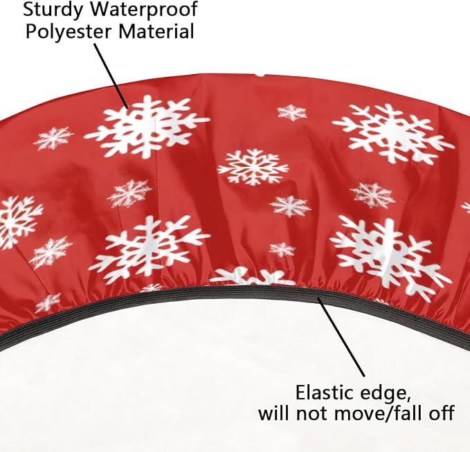 Christmas Snowflake Red White Round Table Cloth Cover, Elastic Edge Waterproof - Image 5
