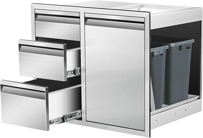 Outdoor Kitchen Door Drawer Combo Cabinet 28" W x 22" H x 19.5" D Stainless by SGOLAN