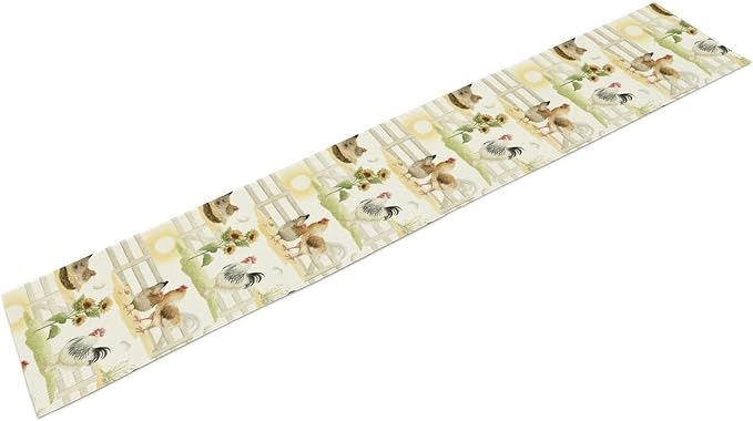 Farmhouse Rooster Table Runner, Sunflower Rooster Retro Farmhouse Sun Country - Image 6