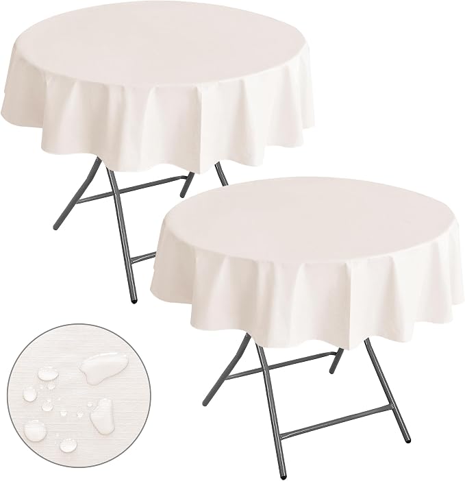 Nasitos 2 Pack Round Tablecloth 60 Inch-Beige 100% Waterproof Spillproof by Nasitoshomedecor