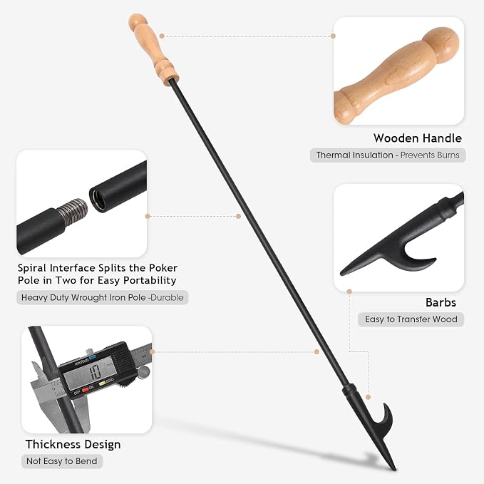 Fire Poker for Fire Pit, 32 inch Fireplace Poker Premium Solid Steel Fire Pit - Image 3