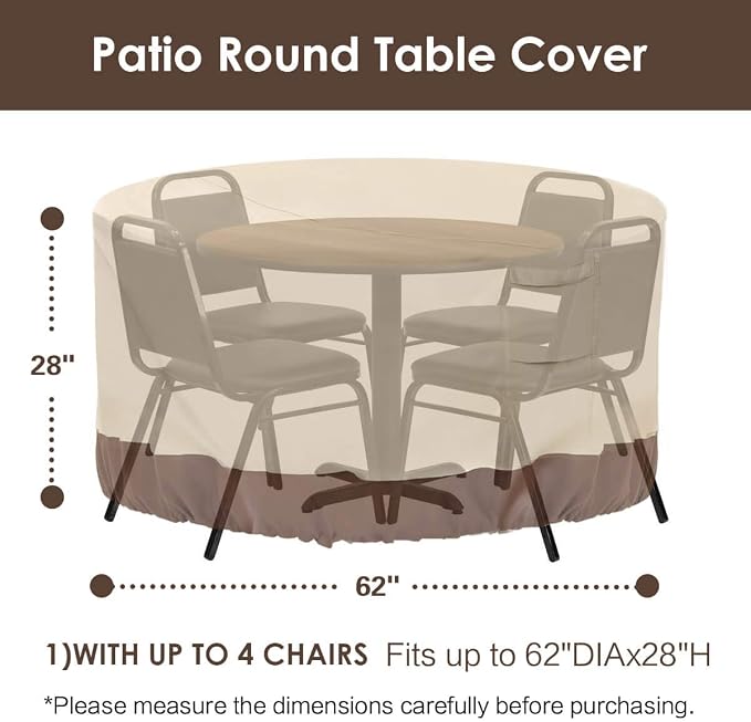 Vailge Round Patio Furniture Covers, 100% Waterproof Outdoor Table Chair Set - Image 2