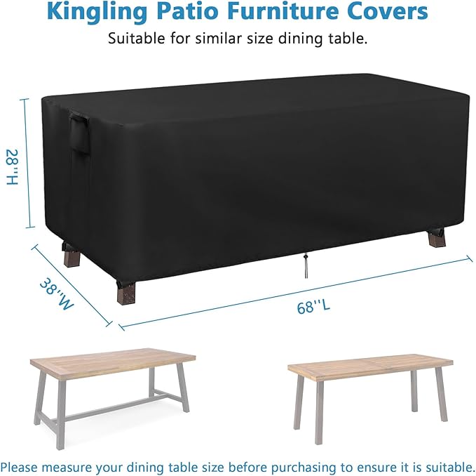 Kingling Patio Table Covers, Rectangular Outdoor Dining Table Cover 68 inch - Image 3
