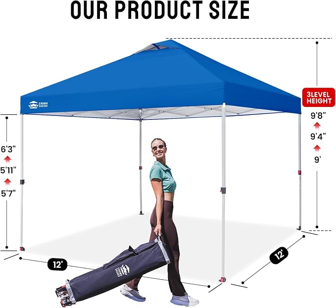CROWN SHADES 12x12 Pop Up Canopy Outside Canopy, Patented One Push Tent Canopy - Image 6
