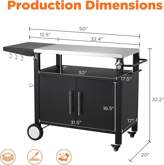 Outdoor Kitchen Storage Cabinet on Wheels, Grill Prep Table Kitchen Cabinets - Image 6